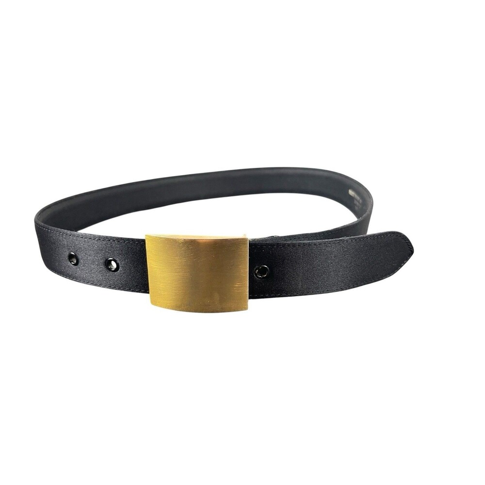 Jaeger Italy Black Silk Blend Leather Belt Size 30 Gold Tone Buckle Women’s